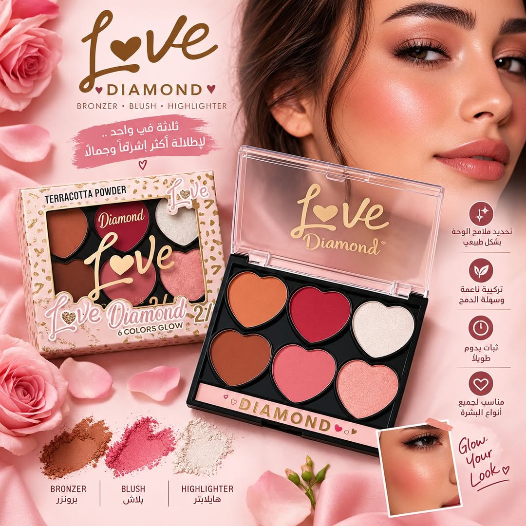 باليت love diamond  بلاشر و هايلايتر و برونزر